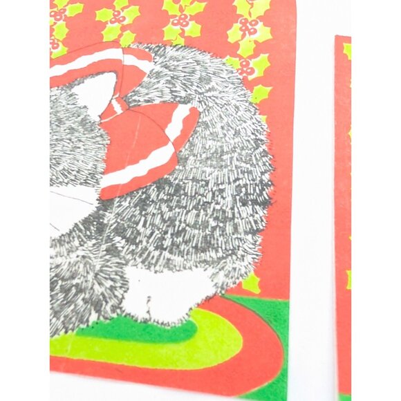 Vth 1981 Cost Plus inc 10 Napkins paper Square Red Cat Holly Christmas READ - Picture 15 of 16